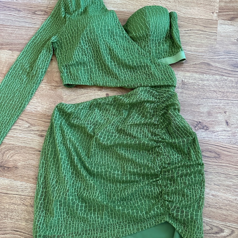 Michael Costello x REVOLVE Vivienne Mini Dress M Green Croc - Picture 3 of 16